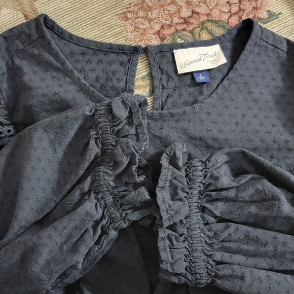 Universal Thread Dress Womens Large Black Eyelet Flared 3/4 Sleeve Knee Length - Picture 10 of 12